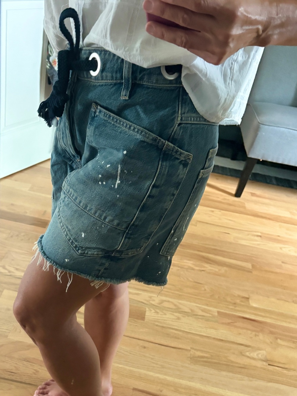We The Free Blue Distressed Denim Shorts with Rope Drawcord - Picture 11 of 11
